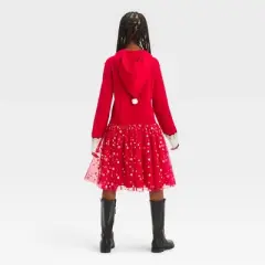 Girls' Santa Sweater Dress - Red