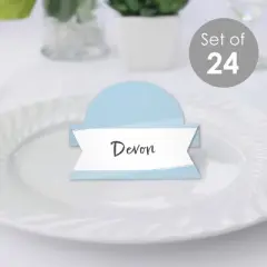 Big Dot of Happiness Dusty Blue Elegantly Simple - Guest Party Favors Tent Buffet Card - Table Setting Name Place Cards - Set of 24
