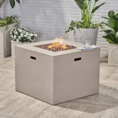 Aidan Square 31" Lightweight Concrete Gas Fire Pit - Light Gray - Christopher Knight Home