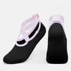 Anna-Kaci Women's 2-Pack Ballet Style Grip Socks with Crisscross Elastic Straps and Non-Slip Soles for Yoga or Pilates