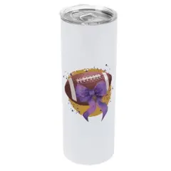Elanze Designs 20 Ounce Stainless Steel On the Go Travel Tumbler With Push Top Lid, Football With Purple Bow