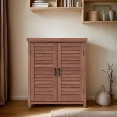 PAGED Potting Bench with Storage Cabinet and Metal Table Top,Outdoor Storage Cabinet with Screen Door Design,Potting Table for Garden