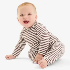 Primary Baby Long Sleeve Polo Romper In Mini Stripe