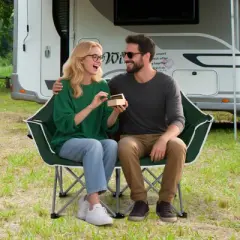 Costway Double Duo Camping Chair with Armrests Cup Holders Carry Bag Heavy Duty Lawn Chair