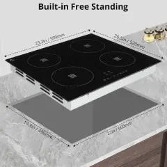 7400W Electric Induction Cooktop 23.2" Built-In Ceramic Glass Stovetop 4 Burners