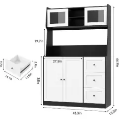 Farmhouse Pantry Cabinet with Lights Adjustable Shelves - 67" Freestanding Storage Organizer for Kitchen Dining Room, Coffee Bar