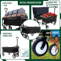 YONWAY Collapsible Foldable Beach Wagon Cart with Strapping System and 3pcs Plastic Liner Bag,Loading Capacity 360lbs for Camping Shopping