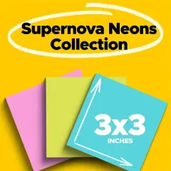 Post-it 3pk 3" x 3" Super Sticky Notes 45 Sheets/Pad - Miami Collection: Multicolor 3x3 Sticky Notes, Art & Design Theme