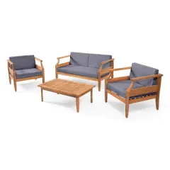 Christopher Knight Home Aston Outdoor Acacia Wood 4 Seater Chat Set with Cushions