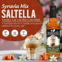 Syruvia SALTELLA Syrup Vanilla Salted Caramel for Coffee 25.4 fl oz Premium Coffee Flavoring Syrup