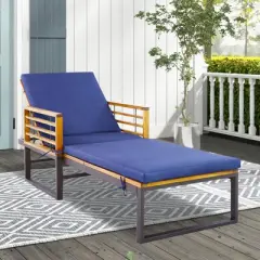Costway Patio Cushioned Chaise Lounge Chair Adjustable Reclining Lounger Navy 800 lbs