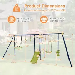 Infans 660 lbs Kids Metal Swing Set for Backyard 7-in-1 Multifunctional Swing Set