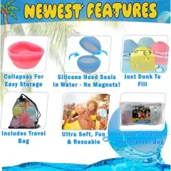 5 Star Super Deals Reusable Water Balloons - 9PC Refillable Auto Self Sealing & Tying Balloons, Quick Fill, Soft & Durable Silicone Splash Balls