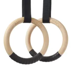 Philosophy Gym Wood Gymnastic Rings 1" or 1.25" Grip with Adjustable Straps and Grip Tape for Pull Ups, Dips, Muscle Ups