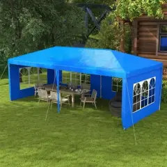 Resenkos Canopy, Outdoor Canopy Tent,9.6' x 19' Large Party Tent with 4 Removable Window Sidewalls for Weddings, Picnics, Blue
