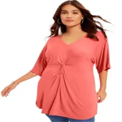 June + Vie by Roaman's Women&rsquo;s Plus Size Twist-Front Tunic