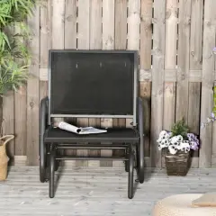 Outsunny Outdoor Glider Chair, Swing Chair with Breathable Mesh Fabric, Curved Armrests and Steel Frame for Porch, Garden, Poolside, Balcony