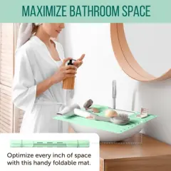 Maplefield Bathroom Foldable Sink Cover for Counter Space - Heat Resistant Silicone Mat and Rollout Over Sink Makeup Mat (Mint)