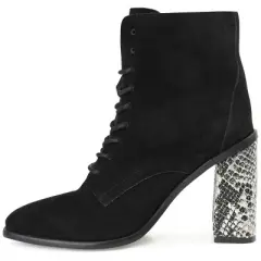 Journee Signature Womens Genuine Leather Edda Almond Toe Block Heel Combat Booties