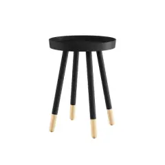 Hastings Home Round End Table &ndash; Wooden Stand with Tray Top, Black