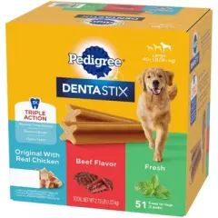 Pedigree Dentastix Chicken, Beef, and Peppermint Flavor Adult Large Breed Dental Dog Treats - 2.73lbs