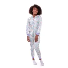Sleep On It Girls Clouds & Rainbows Zip-Up Hooded Sleeper Pajama with Built Up 3D Character Hood