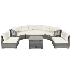 DSVIMOY Outdoor Furniture, Daybed, Rattan Sectional Furniture Set with Cushions and Center Table for Patio, Beige, 84.6"*84.6"*30.7"