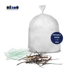 Plasticplace 65 Gallon Extra-Heavy Trash Bags, Clear (25 Count)