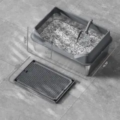 Stainless Steel High Sided Cat Litter Box with Lid for Big Cats, Double Layer Litter Mat and Scoop Included, 8'' Deep Dark Grey