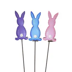Round Top Collection Fenced Bunny Trio Stakes  -  Set Of Three Stakes 16.0 Inches -  Easter Rabbit Yard Decor  -  E22030  -  Metal  -  Multicolored