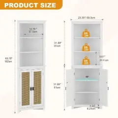 Rattan Corner Wine Cabinet with Adjustable Shelves - Farmhouse Freestanding Storage for Kitchen, Living Room