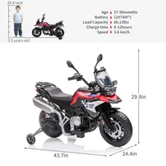 12V Kids Motorcycle Ride-On Toy, Licensed BMW Motorcycle w/Training Wheels, Dual Motor, Spring Suspension, High/Low Speed, LED Lights, for Kids