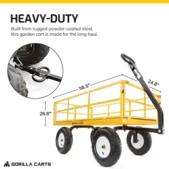 Gorilla Carts Heavy Duty Utility Cart, All Terrain Garden Wheelbarrow Wagon, 1200 Lb, Yellow - Gardening Equipment for Yard, Lawn, and Outdoor Use