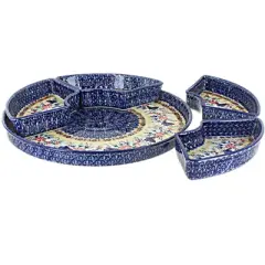 Blue Rose Polish Pottery N008 Manufaktura Tray with 4 Plates