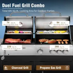 Captiva Designs Dual Fuel Propane & Charcoal Grill Combo with Side Burner - 690 sq. in. Cooking Area