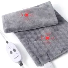 Weighted Heating Pad with 2 Massagers, Electric Heating Pad for Back, Neck & Shoulder, 3 Heat Levels, 3 Vibration Modes, Grey
