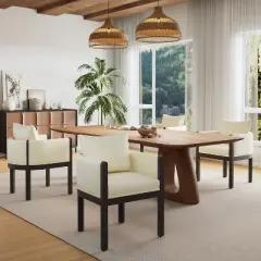 Christopher Knight Home Keera Modern Rubberwood Linen Upholstered Armchairs (Set of 4)