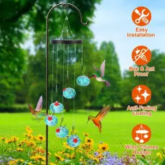 iMountek "Outdoor Hummingbird Feeder with Wind Chimes - Ant & Bee Proof, Perfect for Garden, Patio & Yard" Blue