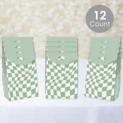 Big Dot of Happiness Sage Green Checkered Party - Gift Favor Bags - Party Goodie Boxes - Set of 12