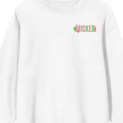 Wicked Part One Elphaba & Glinda Green & Pink Graphic Women's White Crew Neck Long Sleeve Sweatshirt