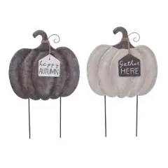 Transpac Rustic Metal Pumpkin Yard Stake Set of 2 Fall Harvest Home Decorations for Autumn Thanksgiving Garden