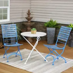 Sunnydaze Indoor/Outdoor Shabby Chic Cafe Chestnut Wood Folding Bistro Table and Chairs - 3pc
