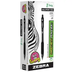 Zebra Pen Z-Grip Retractable Ballpoint Pen Medium Point Black Ink 12 Per Pack 3 Packs (ZEB22210-3)
