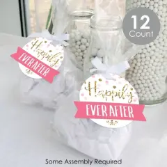 Big Dot of Happiness Little Princess Crown - Pink and Gold Princess Baby Shower or Birthday Party Clear Goodie Favor Bags - Treat Bags With Tags 12 Ct