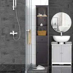 HOMCOM Bathroom Storage Cabinet, Free Standing Bath Storage Unit, Tall Linen Tower with 3-Tier Shelves and Drawer, Brown