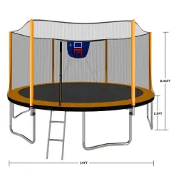 QingMoon 14FT Powder-Coated Advanced Trampoline Outdoor With Basketball Hoop,Inflator,Ladder,Outer Safety Enclosure Duty for Kids and Adults