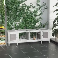 PawHut Rabbit Hutch, Bunny Cage, Guinea Pig House with Pull-Out Tray and Divided Board for Indoor, White