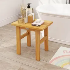 Costway 18" Teak Shower Bench Waterproof Spa Bath Stool for Shaving Legs for Bathroom