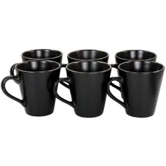 6pc Paul Stoneware 12 oz Mug Set with Rim Matte Black/Gold - Elama: Coffee Mugs Set, Dishwasher & Microwave Safe
