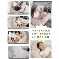 Pharmedoc Nursing Pillow for Breastfeeding - Breast Feeding Pillows with Safety Bumper & Adjustable Waist Straps - Removable Cover - Baby Essentials for Newborn - Full Support for Mom & Baby